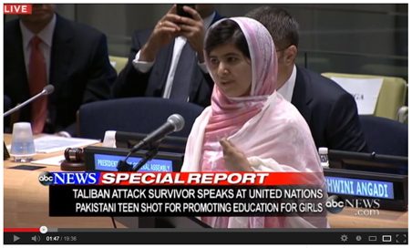 Malala Yousafzai pakistani shot United Nations 2013